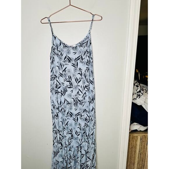 THANKOON COLLECTIVE Blue Shift V-Neck Floral Leaf Print Midi Dress Size 14 - Picture 6 of 12